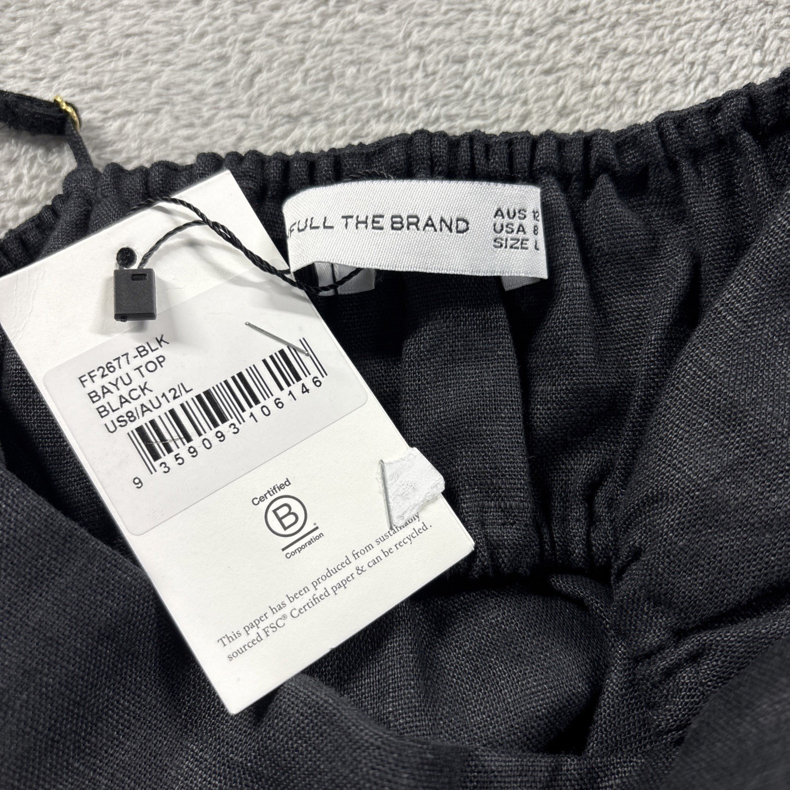 Faithfull the Brand Bayu Cropped Linen Top Sz L Black Straight Neck Pullover New