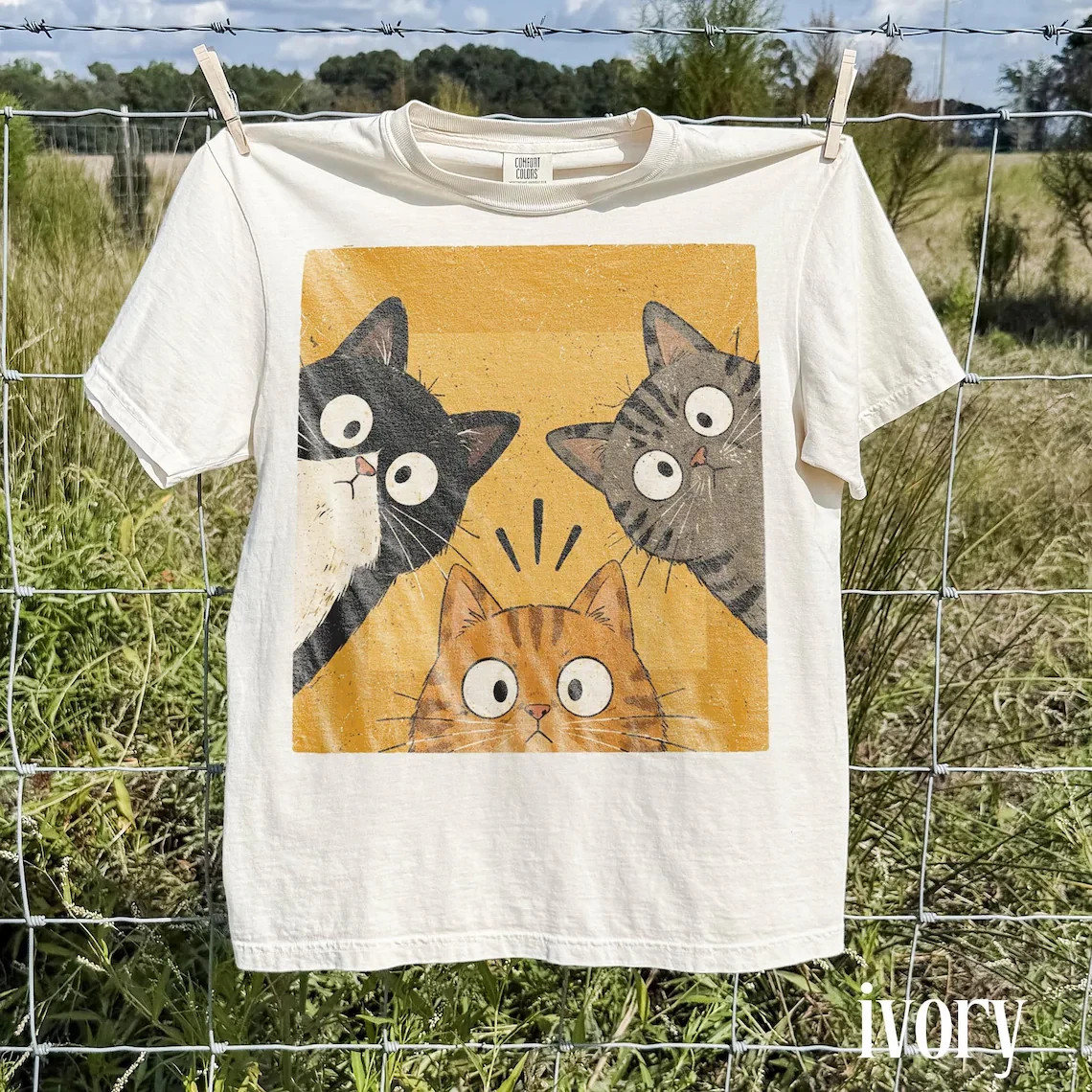 Vintage Funny Curious Cats Graphic Tee, Cute Cat Lover Shirt, Whimsical Retro Ae