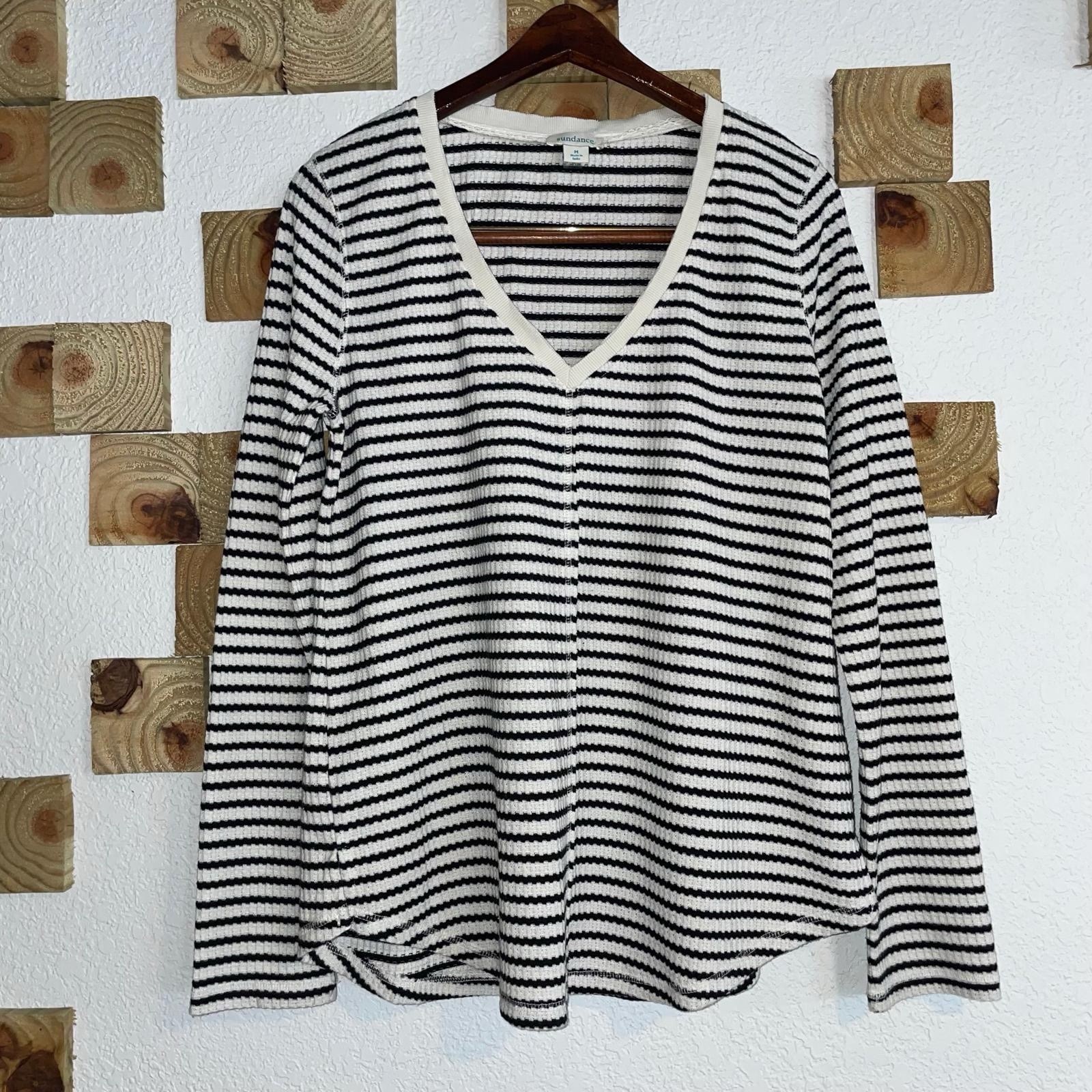 Sundance Catalog Women’s Size Medium Striped Thermal Waffle Knit V-neck Top