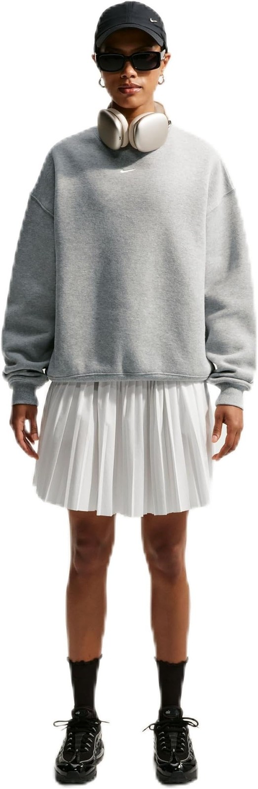 Nike Womens Studio Fleece Midweight Oversized Crew – Gridiron/Sail – Large