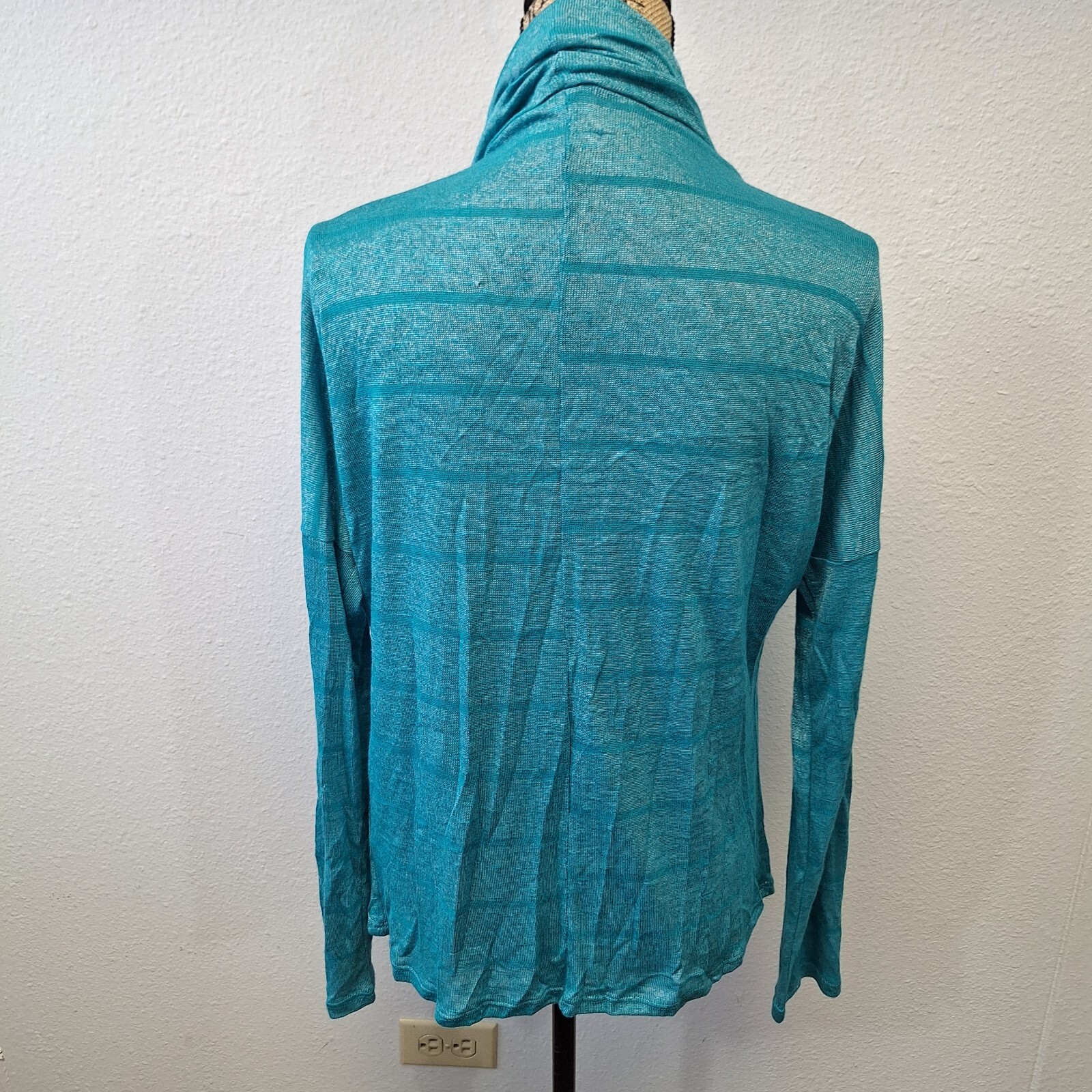 Sun & Moon Plunged Draped Top Stretch Long Sleeve Blue Green Women’s Size XL