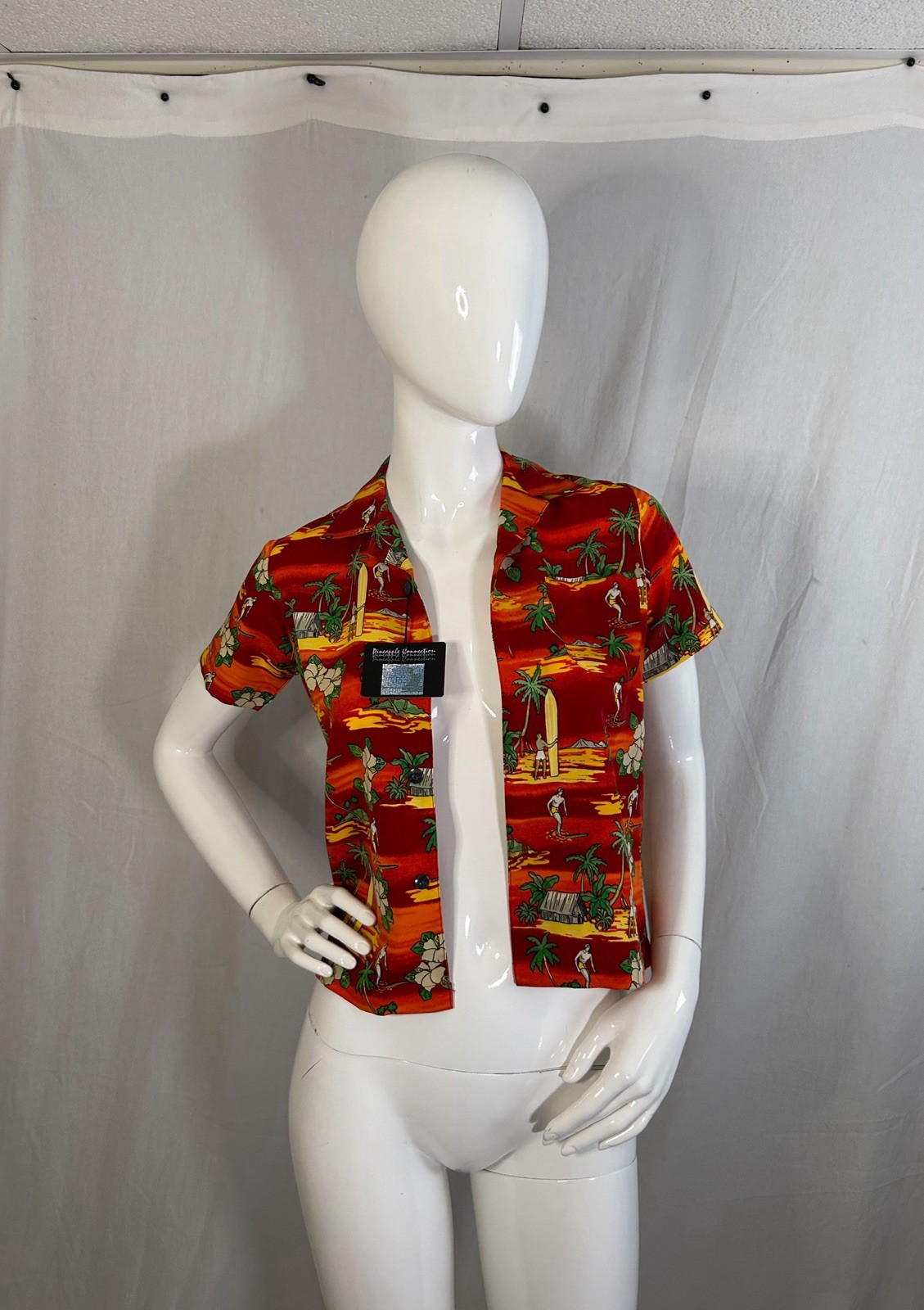 VTG Hawaiian Y2K Babydoll Surfing Baby Tee XS Kidcore Bobby Jack Style Beach NEW