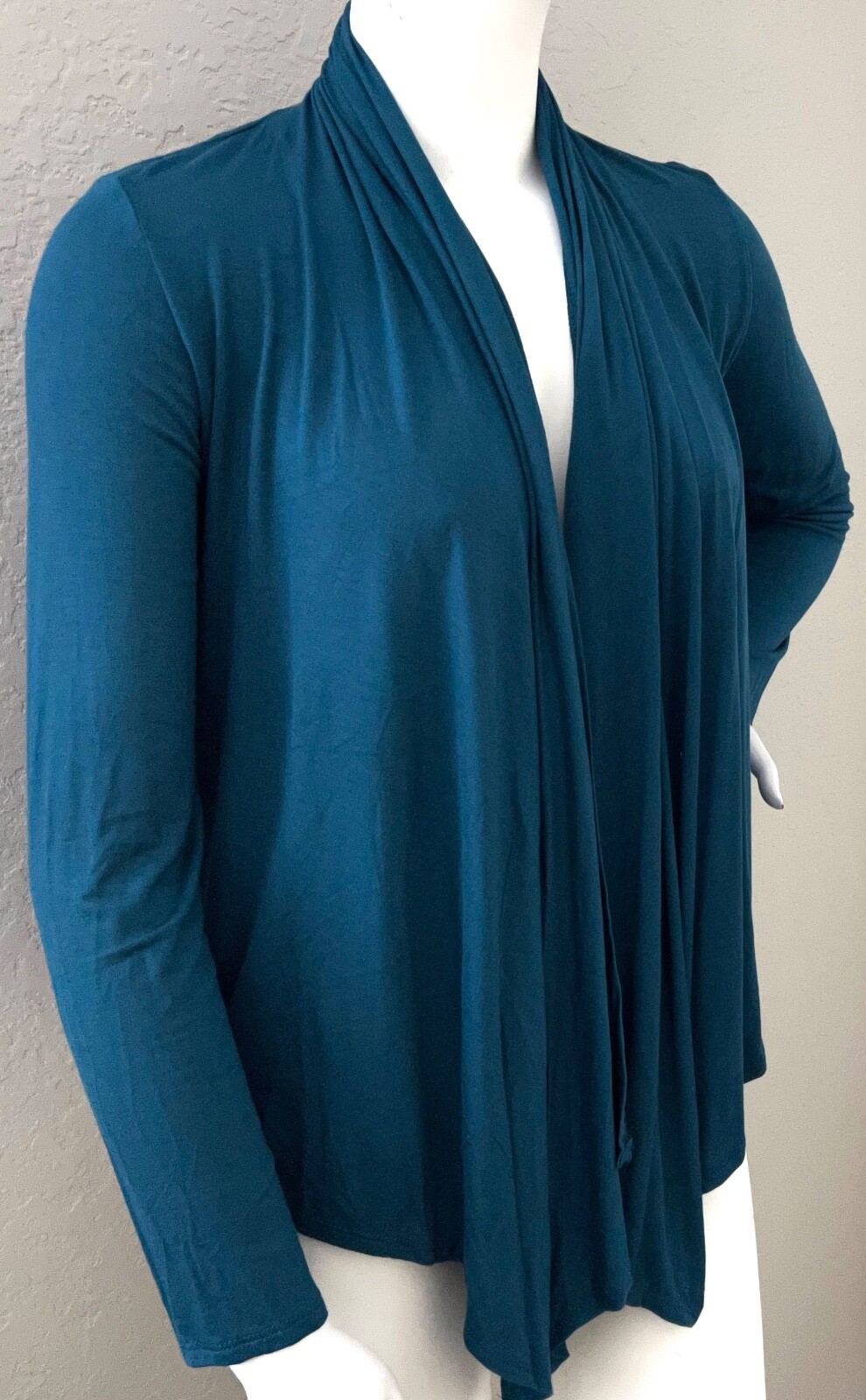 Moa Collection Cascading Open Front Drape Neck Cardigan Teal Plus 1XL 2XL 3XL