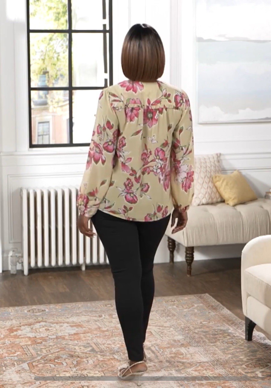 Belle By Kim Gravel Chiffon Overlay Blouson Blossom Blouse Size 1X Sage A471027
