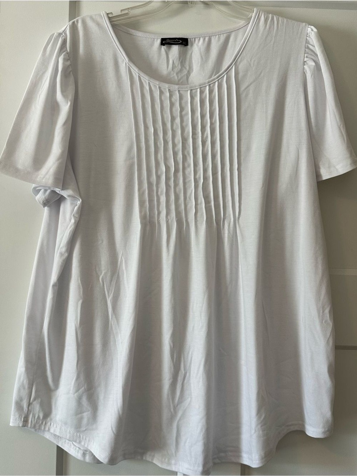 White Pintuck Scoop Neck Short-Sleeve Tee