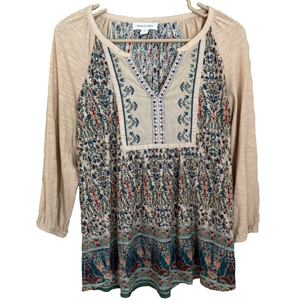 Vintage America Boho Paisley Peasant Top L Embroidered Festival Hippie Cottage