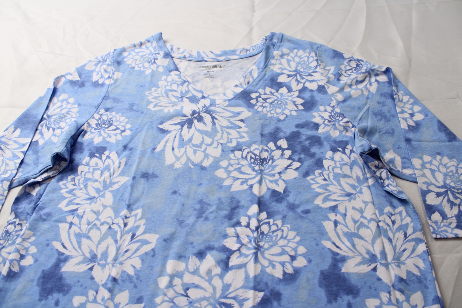 Woman Within Women’s Three-Quarter Sleeve V-Neck Tee AC2 Blue Size: 18/20