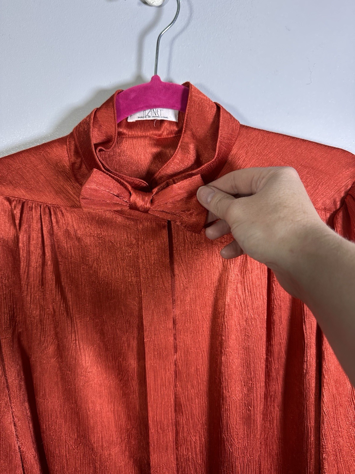 Vintage Satin Bow Tie Blouse Size 14-16 Planet