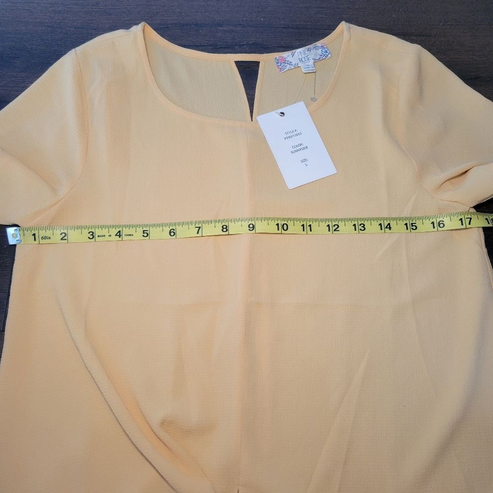Pink Rose Yellow Blouse Top With Bottom Knot Tie Back Cut-out Womens Size S NWT