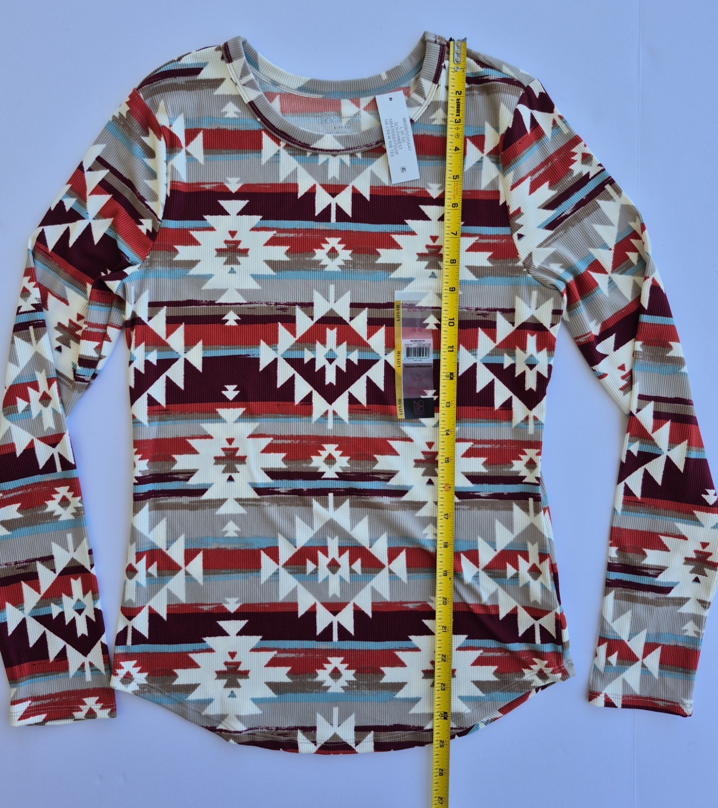 No Boundaries Aztec Pattern Rib Knit Girls Juniors T-Shirt L Crew Neck Top
