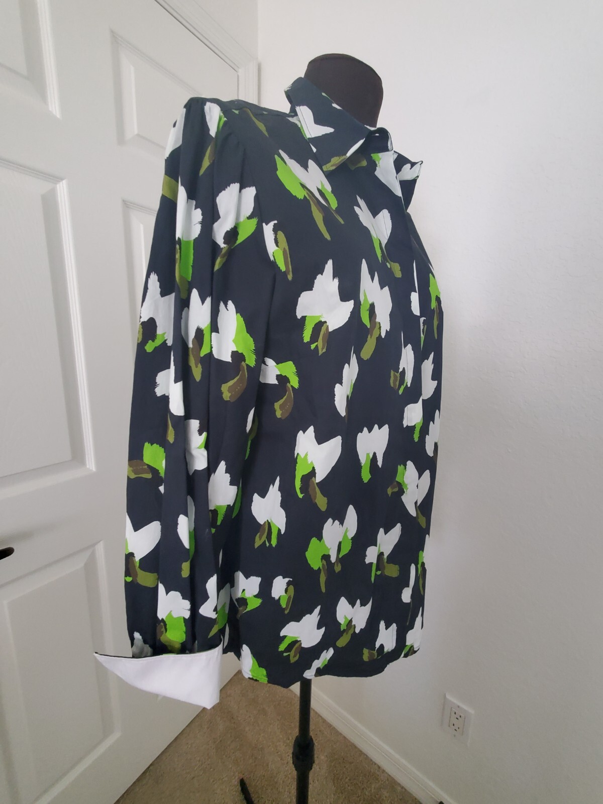 $600 ESCADA cotton floral print shirt top long sleeve sz 40 10 M L