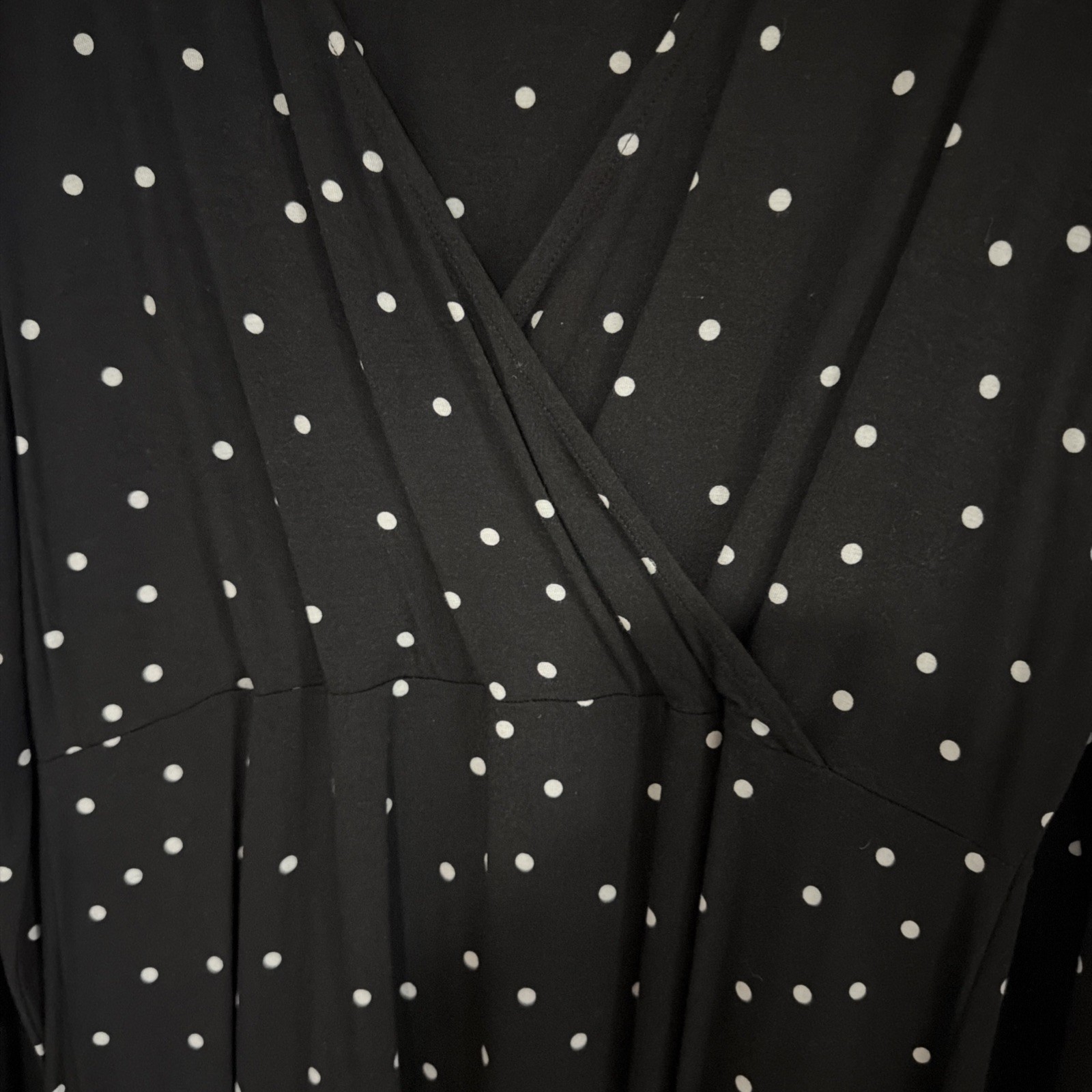 Long Tall Sally Top Size L Black / White Dot Faux Wrap Tunic V-Neck