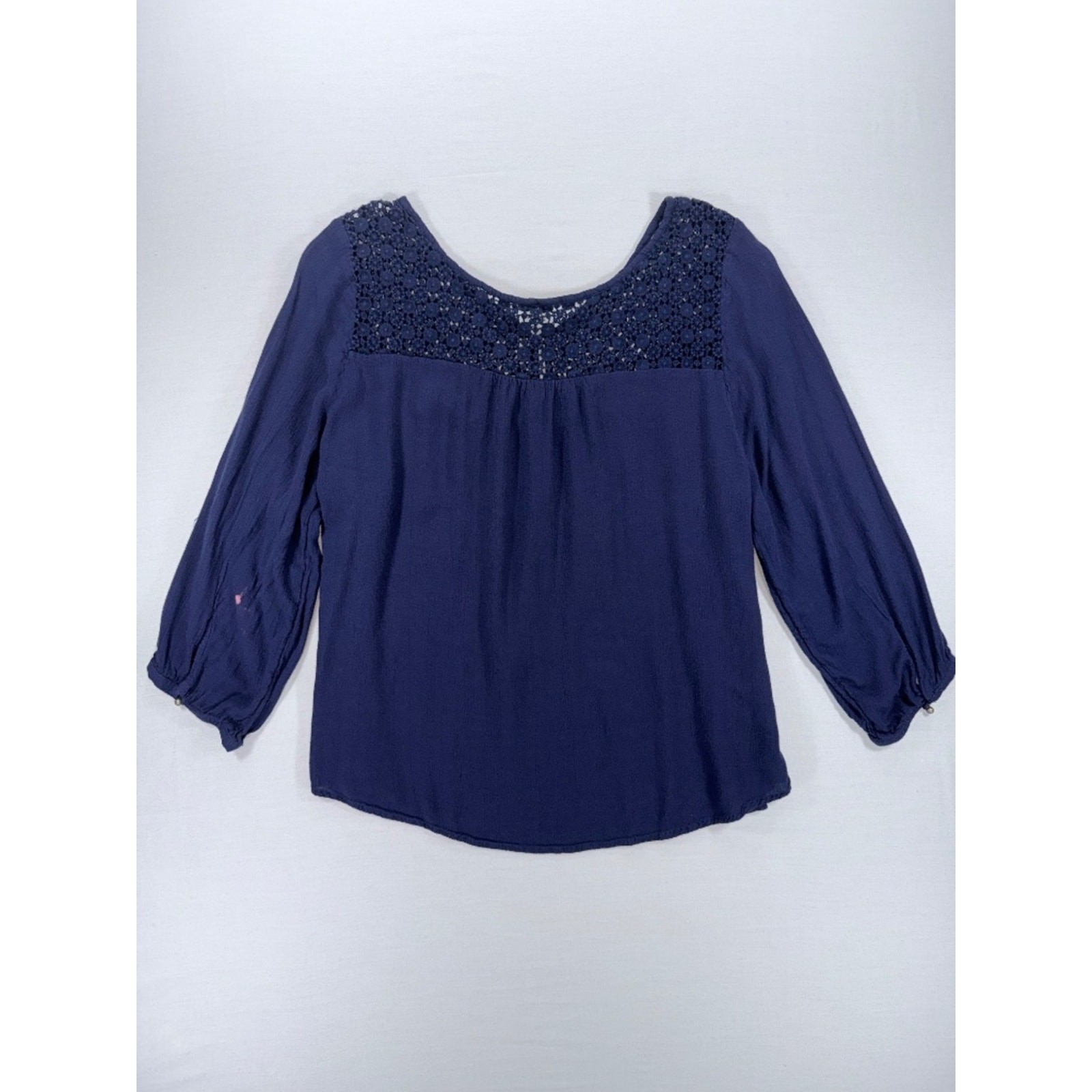 Forever 21 Navy Blue Boho Crochet Lace Yoke Blouse – Size Large