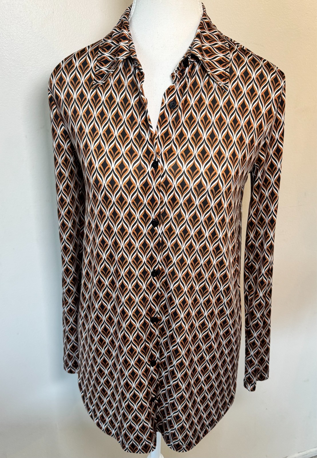 Stradivarius Women’s XS Tunic Blouse Top Geometric Button Up Stretch
