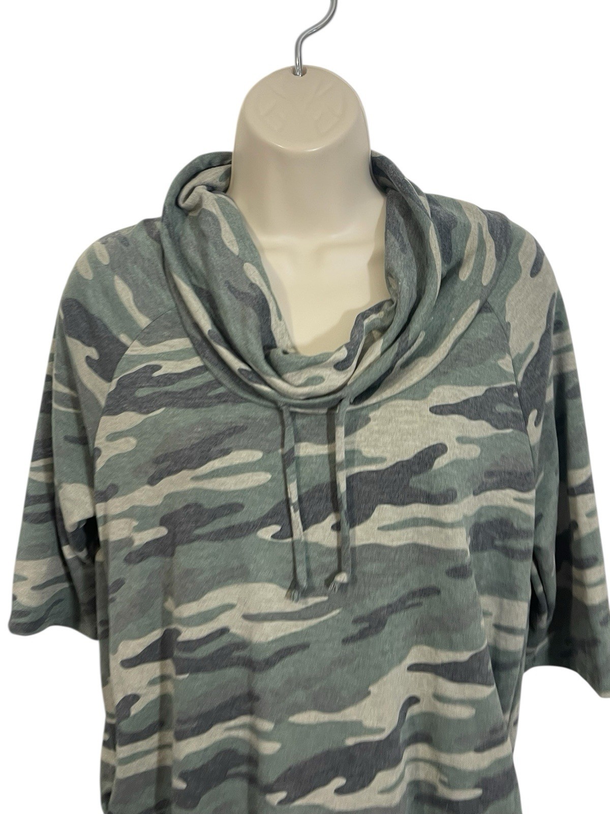 Coin 1804 Women’s Large Camo French Terry Cowl Neck Ruched Side Style 9275JG