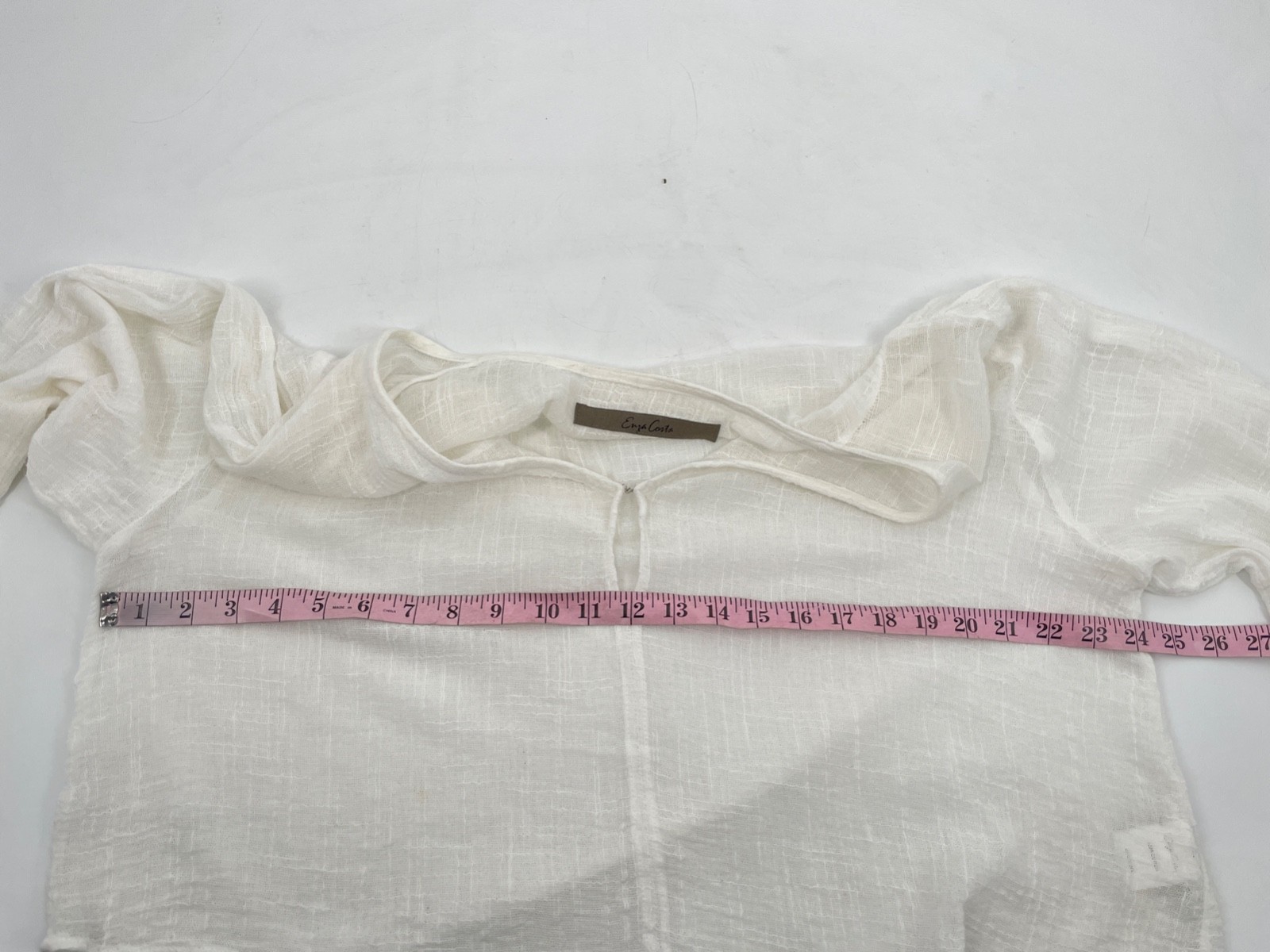 Enza Costa Womens size 2 Cropped Gauze White V-Neck 100% Cotton Long Sleeve top