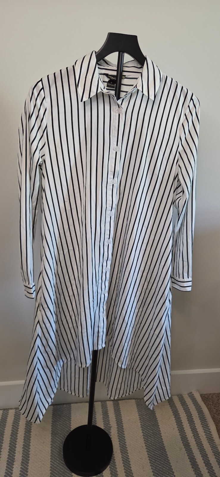 Millennium Medium Black and White Striped Button-Up Shirt Dress sz M