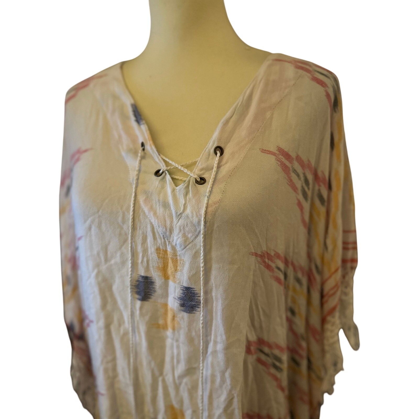 Coconut Milk Bohemian Oversized Kaftan, 100% Cotton, Size Medium
