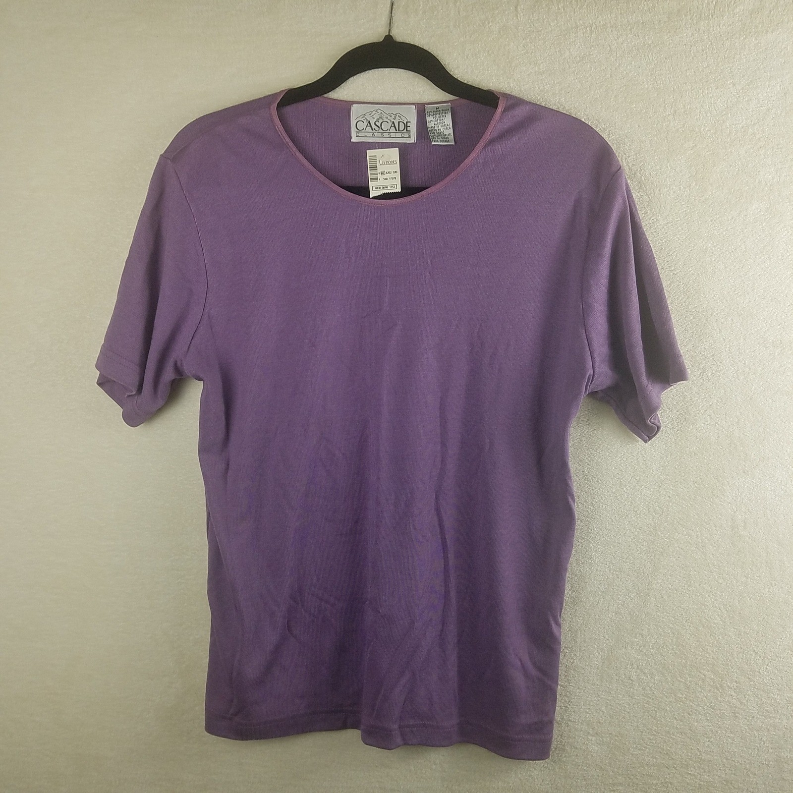 Cascade Classics Womens Purple Ribbed Short Sleeve Crew Neck Top Size M NWT