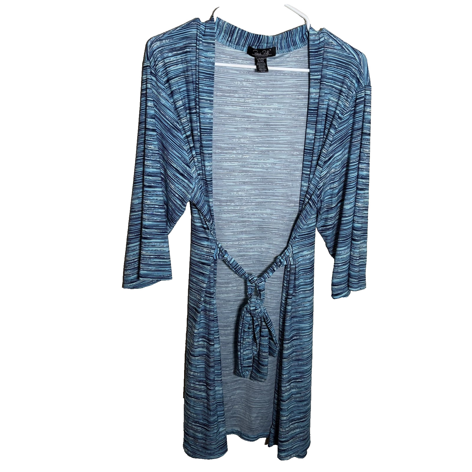 Rene Rofe Robe Women’s XL Blue Tie 3/4 Sleeve Printed Open Pajama Lightweight