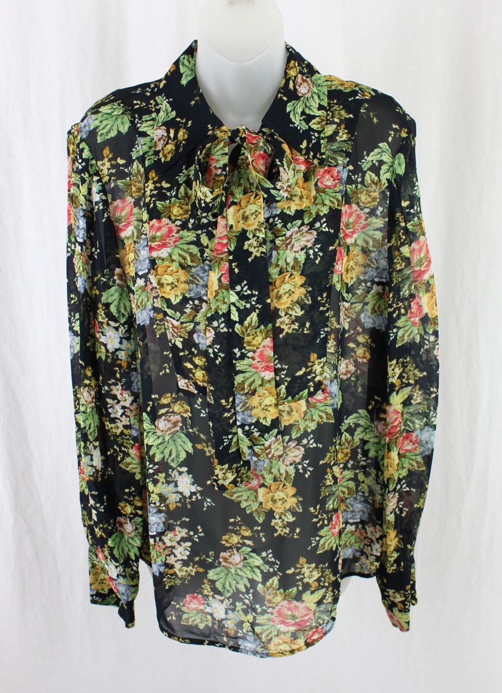 Derek Lam 10 Crosby Women’s Black Multi Floral Print Tie Neck Top Size 8