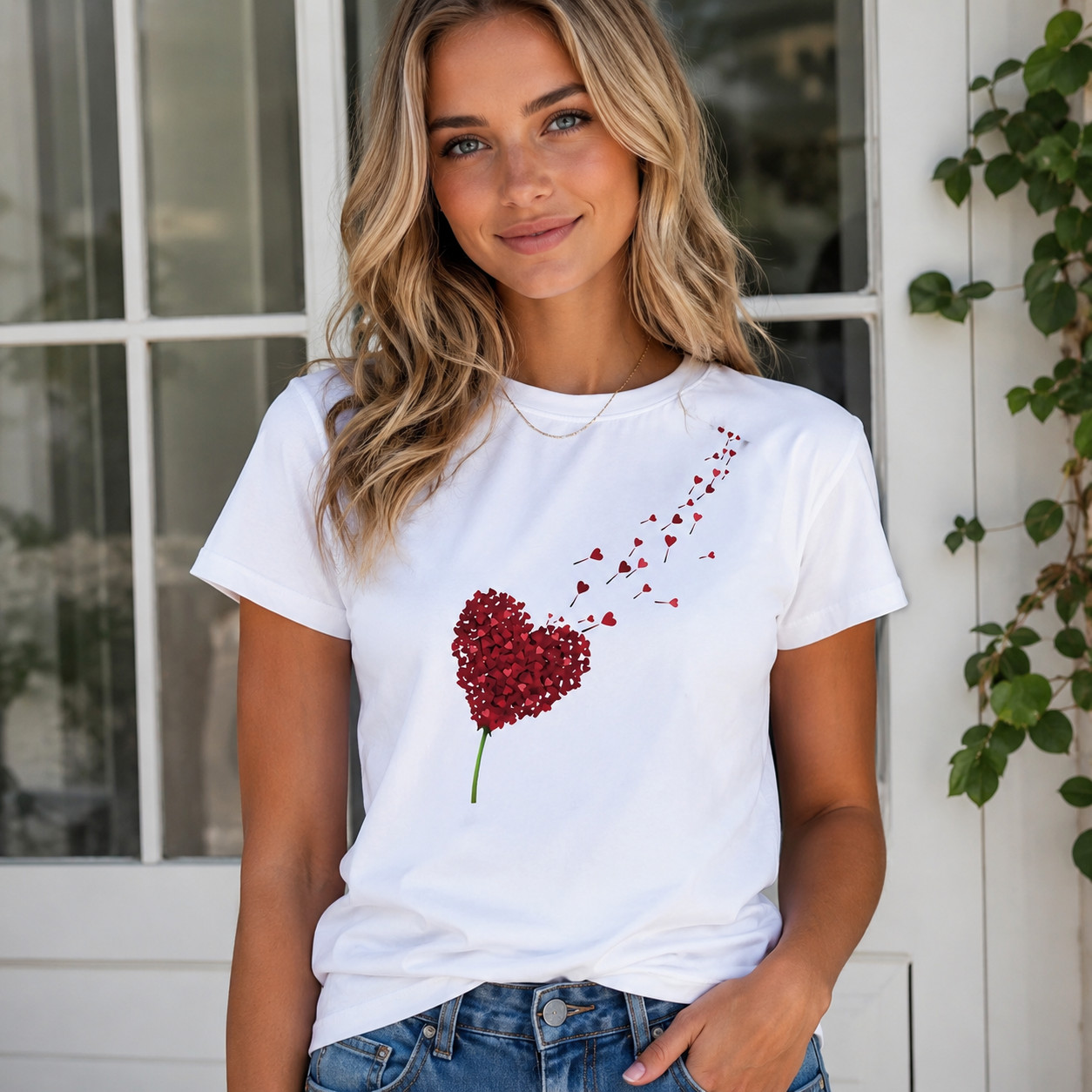 Women’s Heart Bird Graphic T-Shirt Cute Nature Casual Summer Tee Top