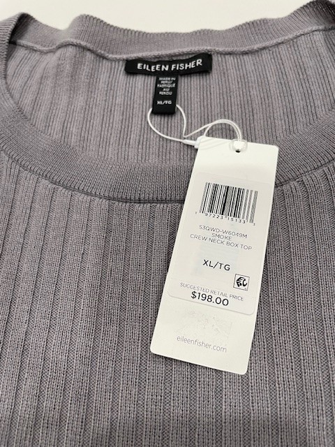 NWT! $198 Eileen Fisher Sz XL Long Slv Medium Weight Top Sweater ‘Smoke’ Lt Gray