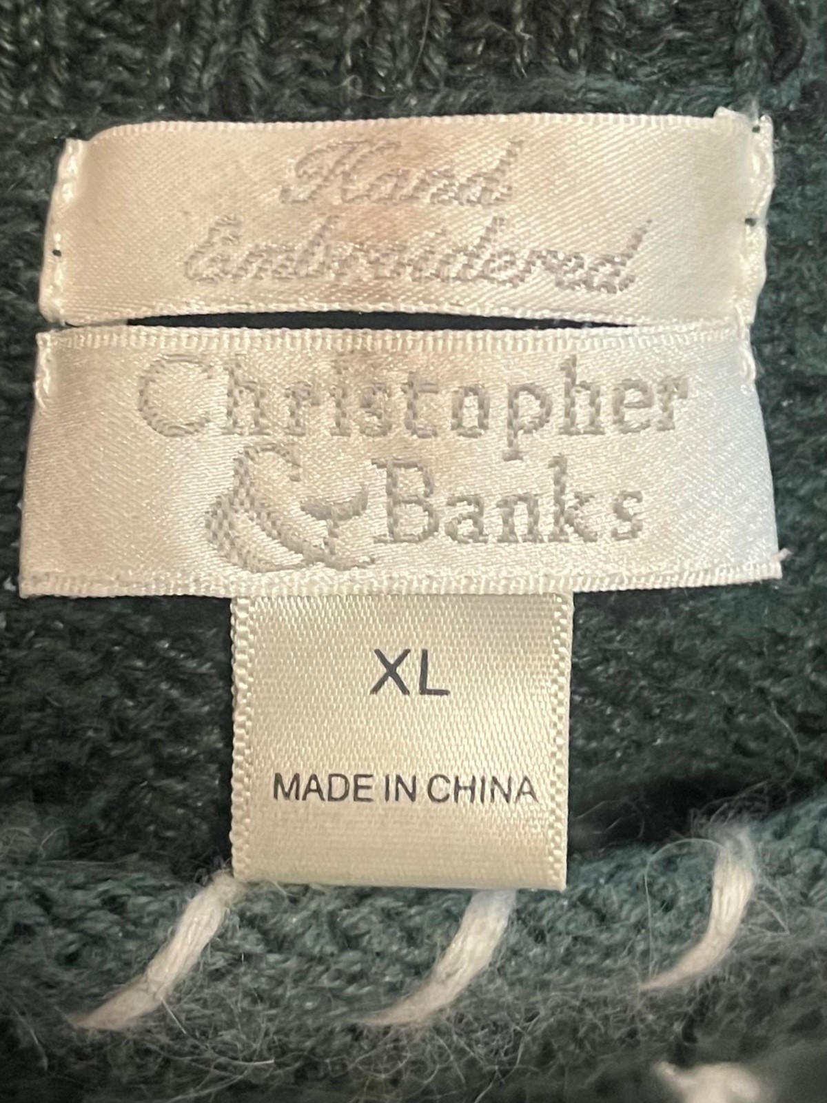 Christopher & Banks XL green holiday sweater 3-snowman applique hand-embroidered