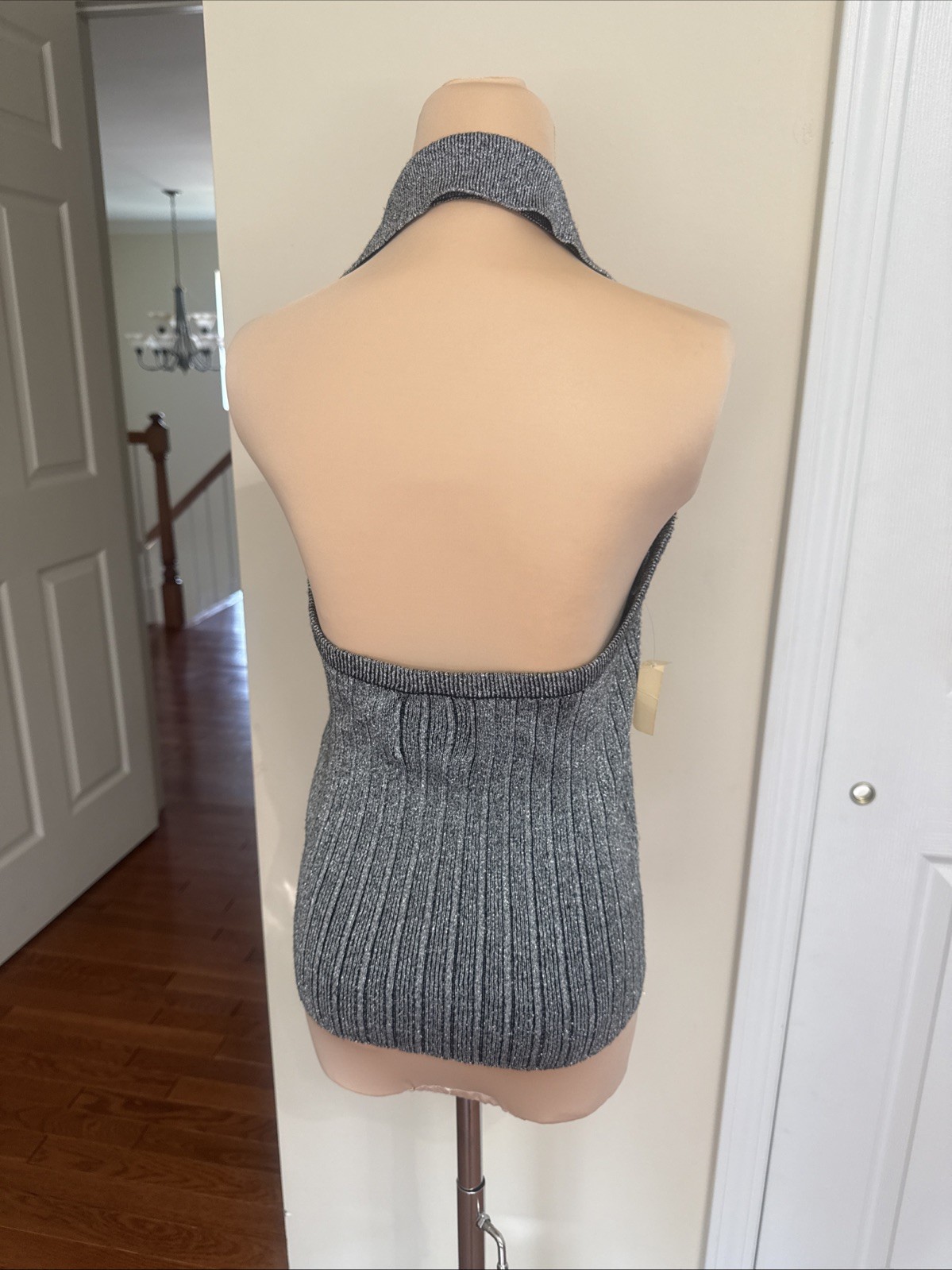 Halter Top Silver Sparkle w Collar Large Duel Knit Top