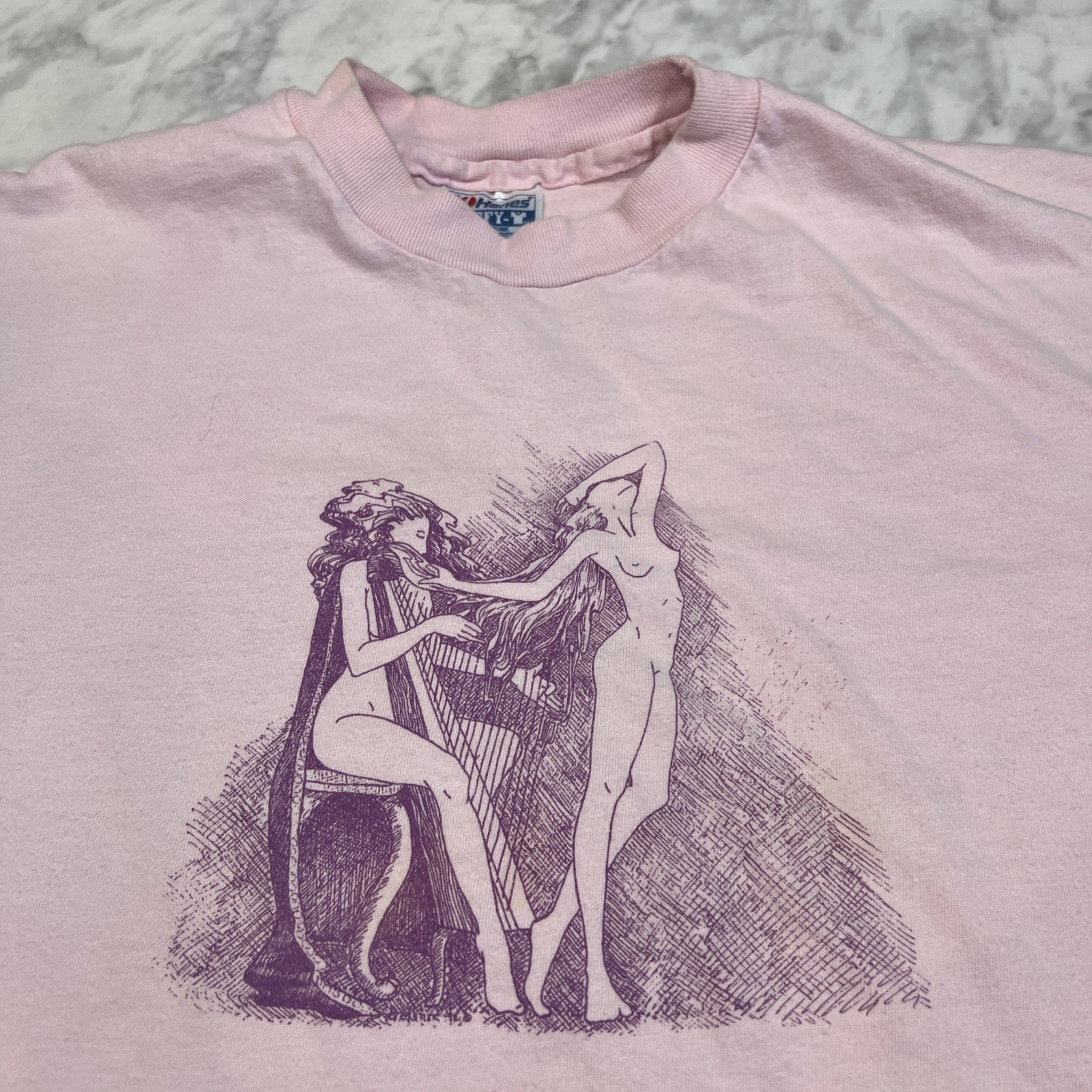 Vintage Single Stitch T Shirt Large Women And Harp Pink Single Stitch Stains