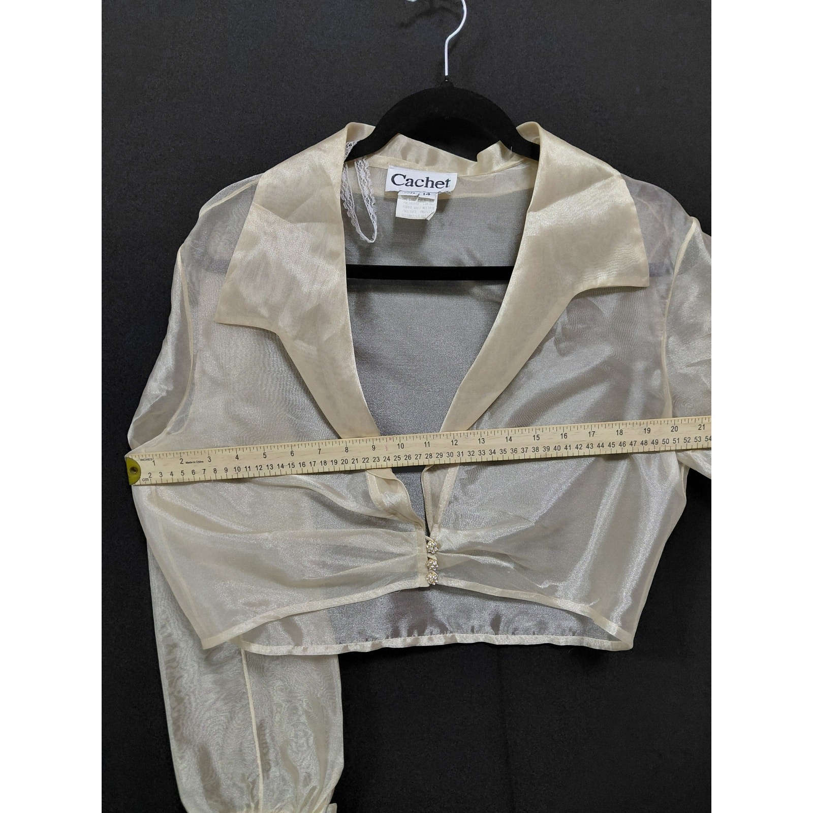 Cachet Sheer Crop Jacket Made in USA Solid Long Sleeve Women Size 14