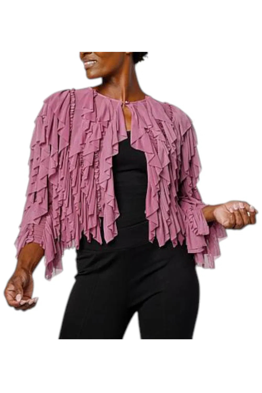 C Wonder by Christian Siriano Women’s Mesh Ruffle Tie Top Dry Lilac