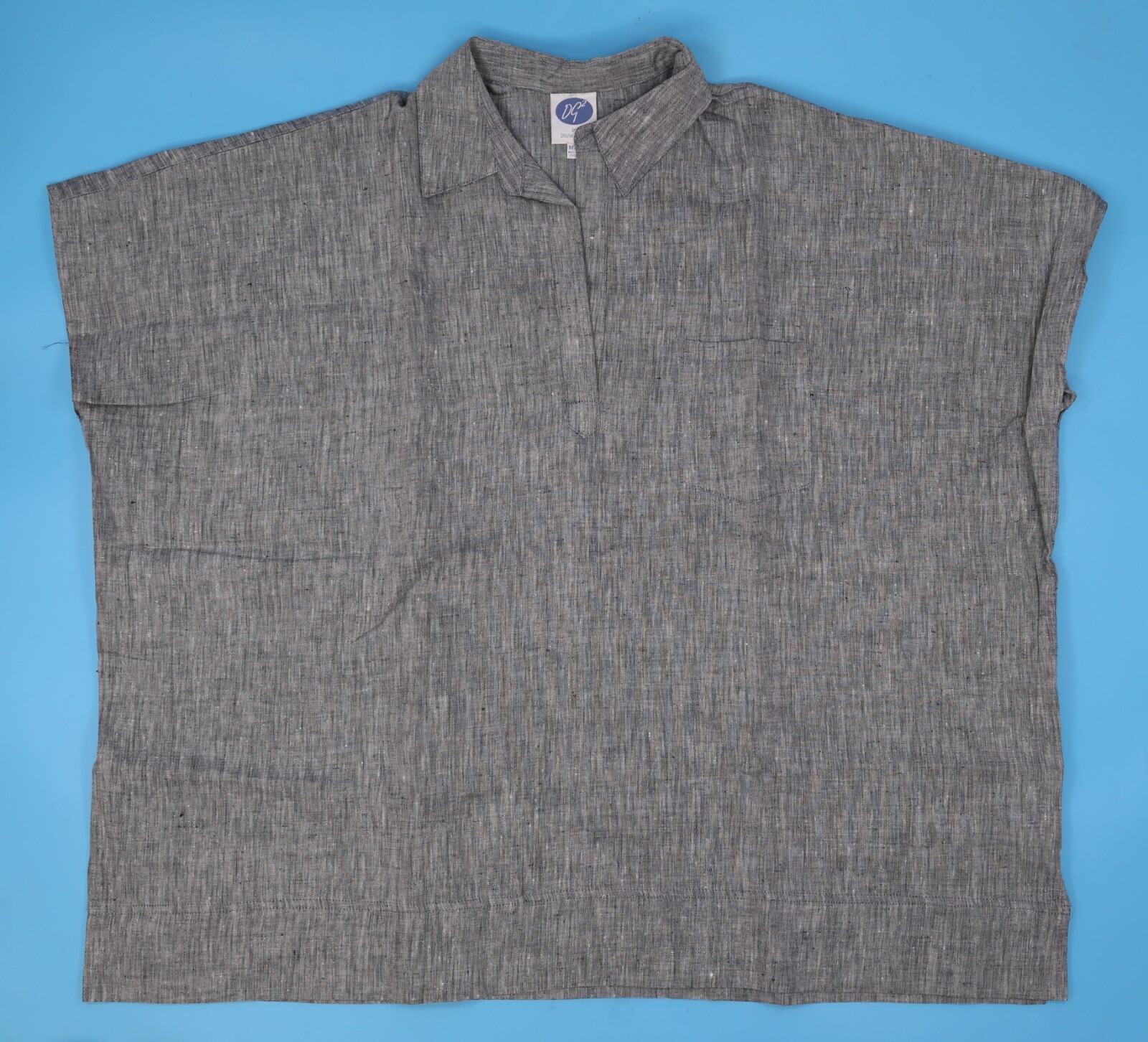 DG2 Diane Gilman Women’s Wide Navy Gray Blouse Top Size M/L 100% Linen
