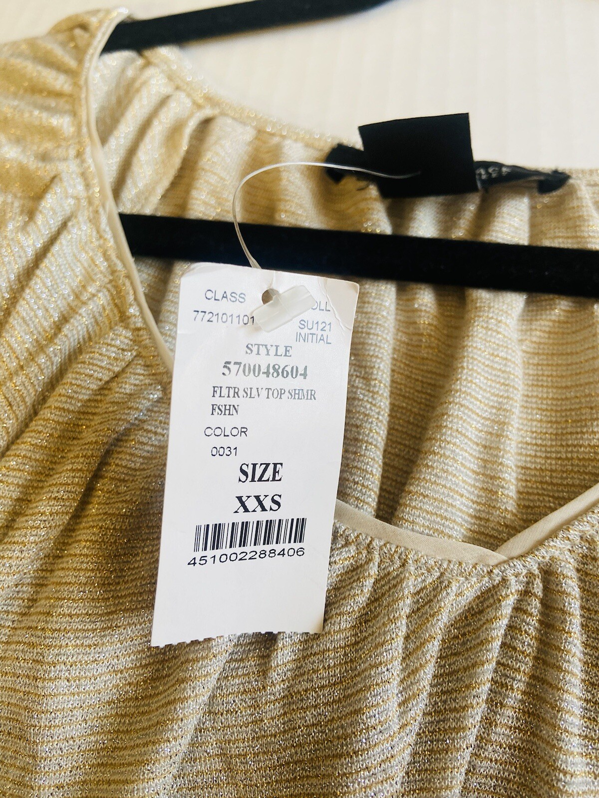 NWT! White House Black Market Womens XXS Striped Metallic Shimmer Flutter Top