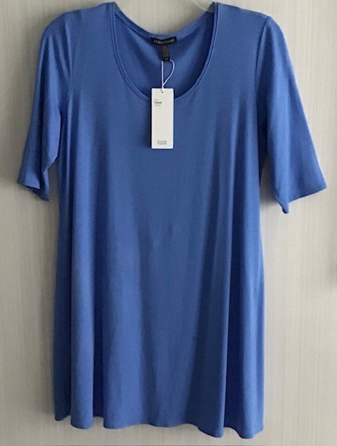 EILEEN FISHER Fine Tencel Jersey Long Tunic Top NWT Size S Horizon Elbow Sleeve