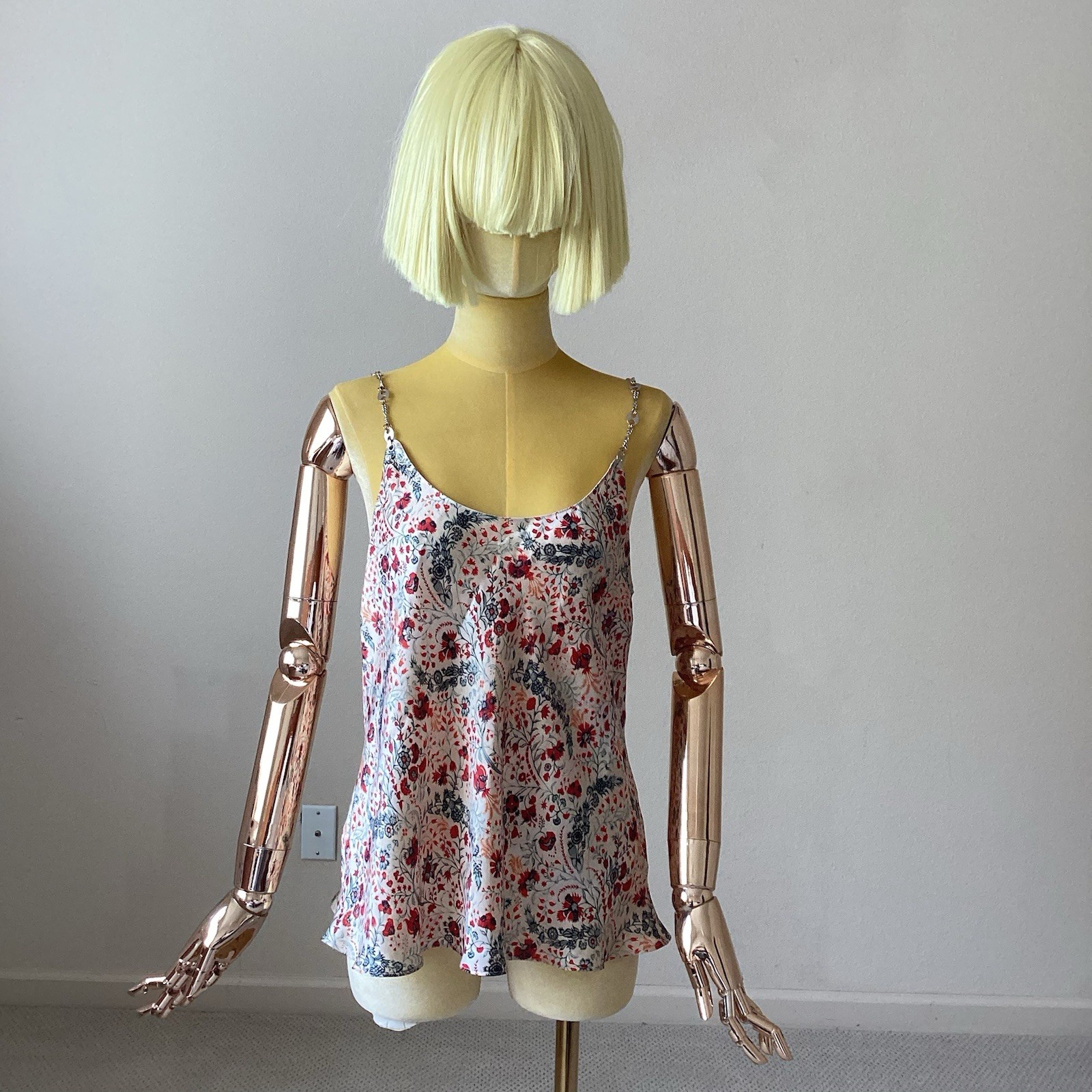 Paco Rabanne Floral Print Spaghetti-Chain Strap Tank SZ 4/38
