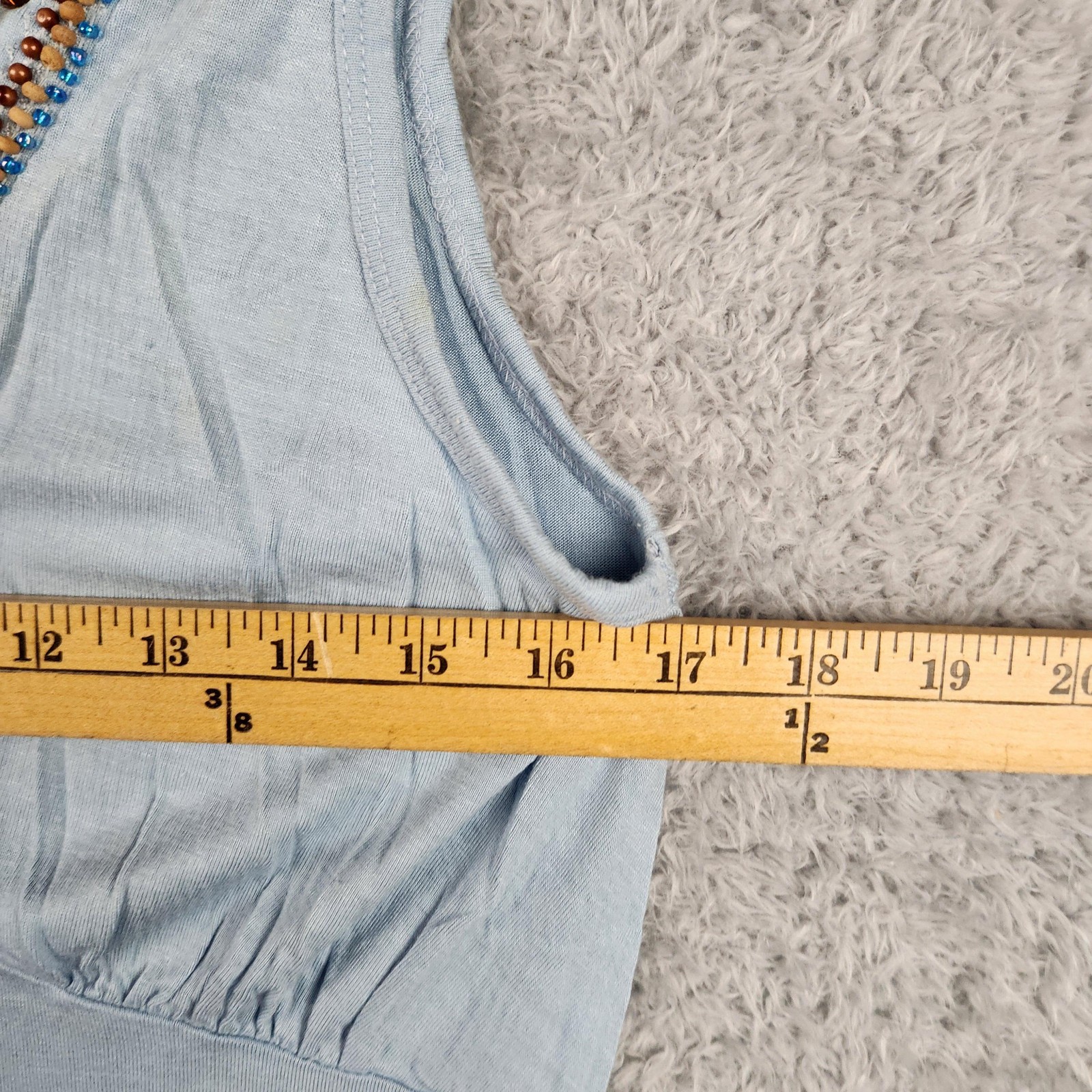 Vintage Motto Tank Top Womens Medium Blue Beaded Rhinestone Embellished Boho 90s