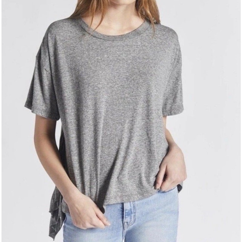 Current/Elliott Gray Ruffle Cotton Blend Short Sleeve Tee Shirt Women’s Small