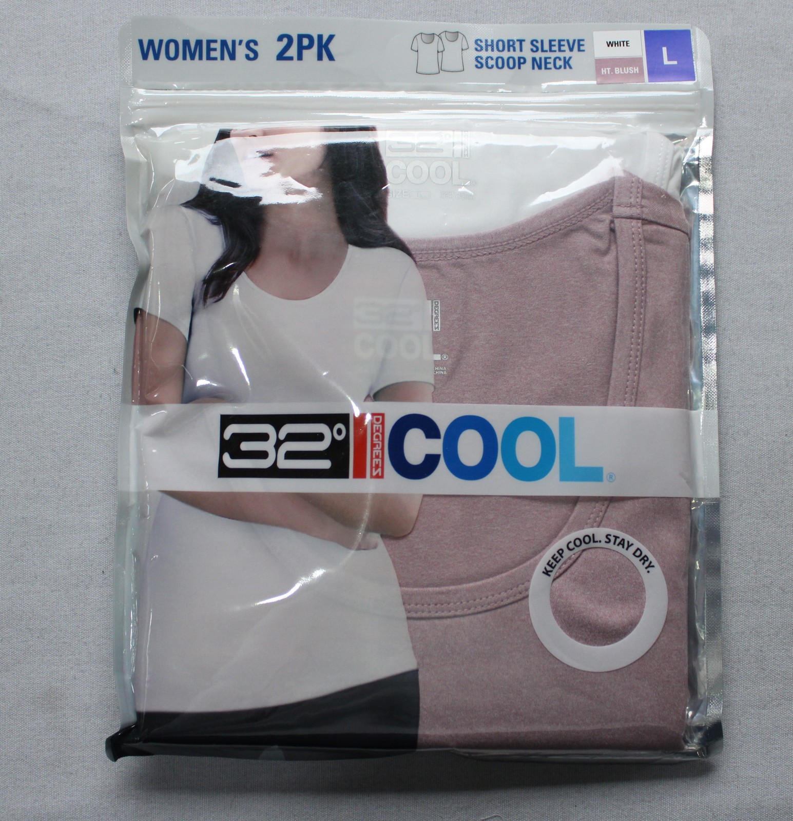 32 Degrees Women’s 2pk Comfort Scoop Neck Breathable T-Shirt AR8 Blush Large NWT