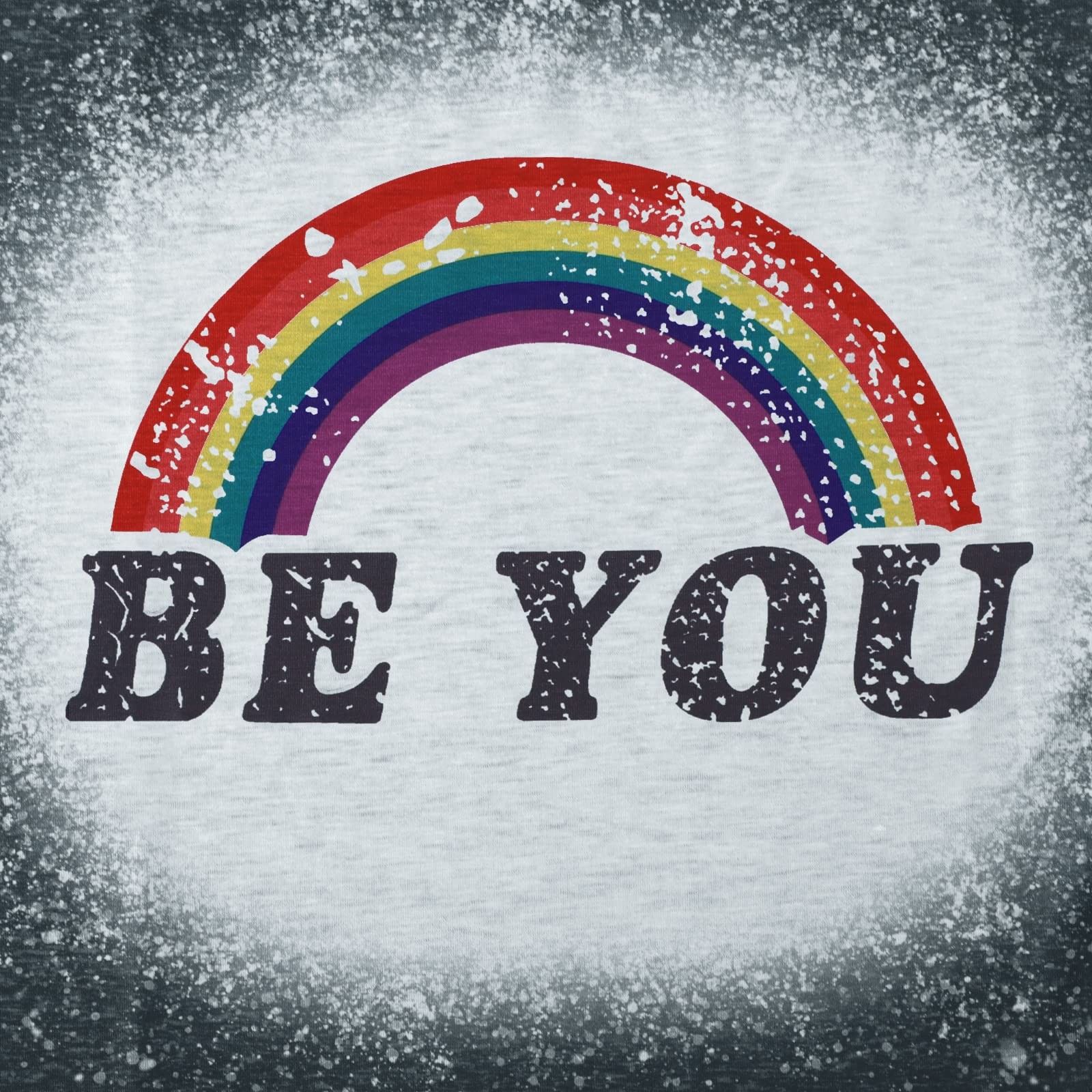 Women’s Rainbow Graphic Tees Be You Letter Print Top (Bleach Dark Gray, X-Large)