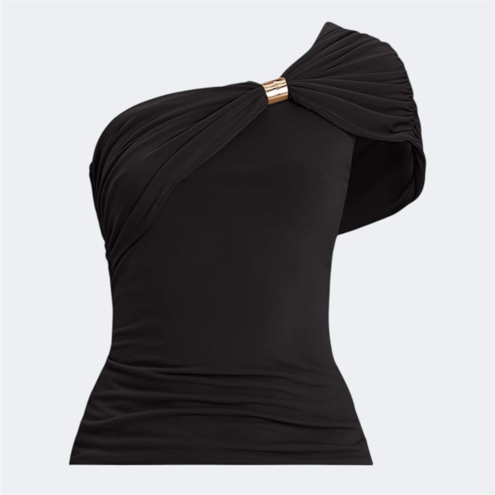 Herve Ledger Sofia One Shoulder Ring Draped Top Black S / US 4 / AU 8 Tank