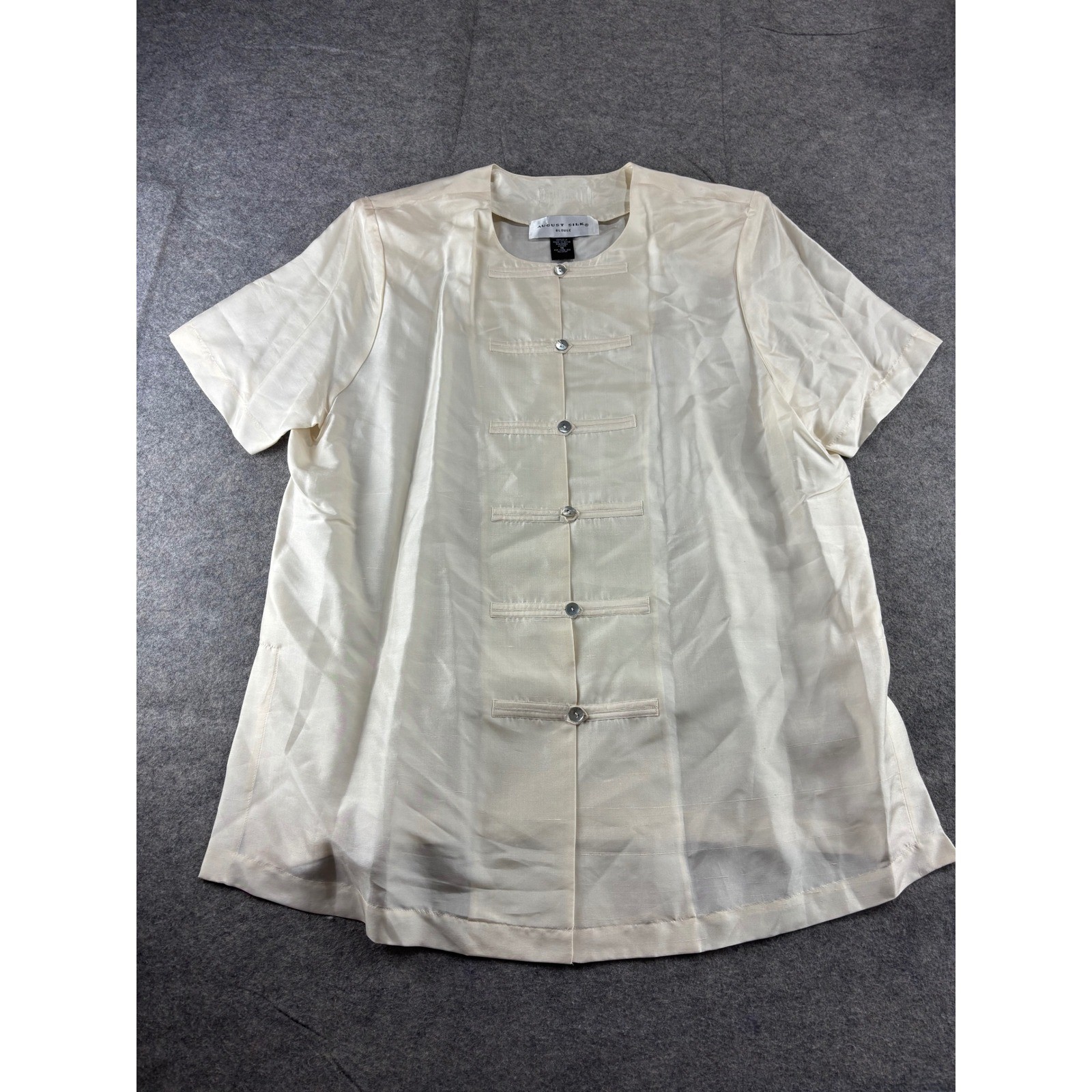 August Silk Blouse Ivory 100% Silk Frog Closure Button Front Top Womens 1X