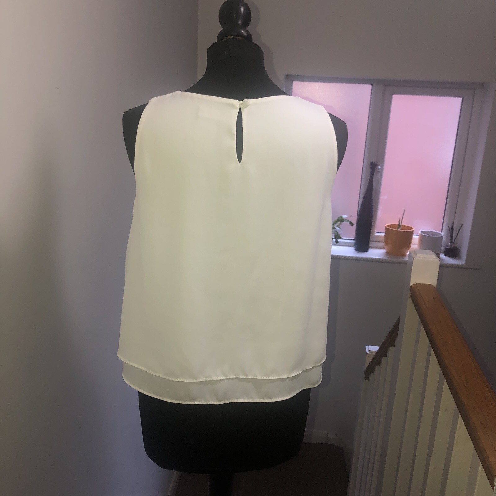 F&F Cream Layered Chiffon Sleeveless Swing Flared Top UK 10 *in exc cond* floaty