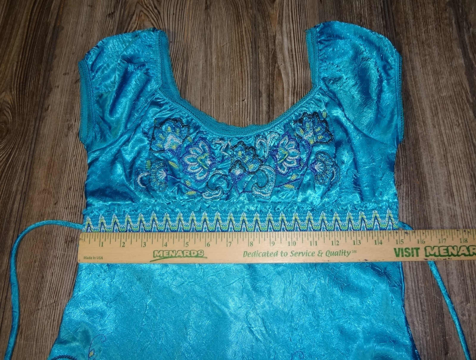 Y2K Turquoise Embroidered Empire Waist Cap Sleeve Womens Sz Medium Boho