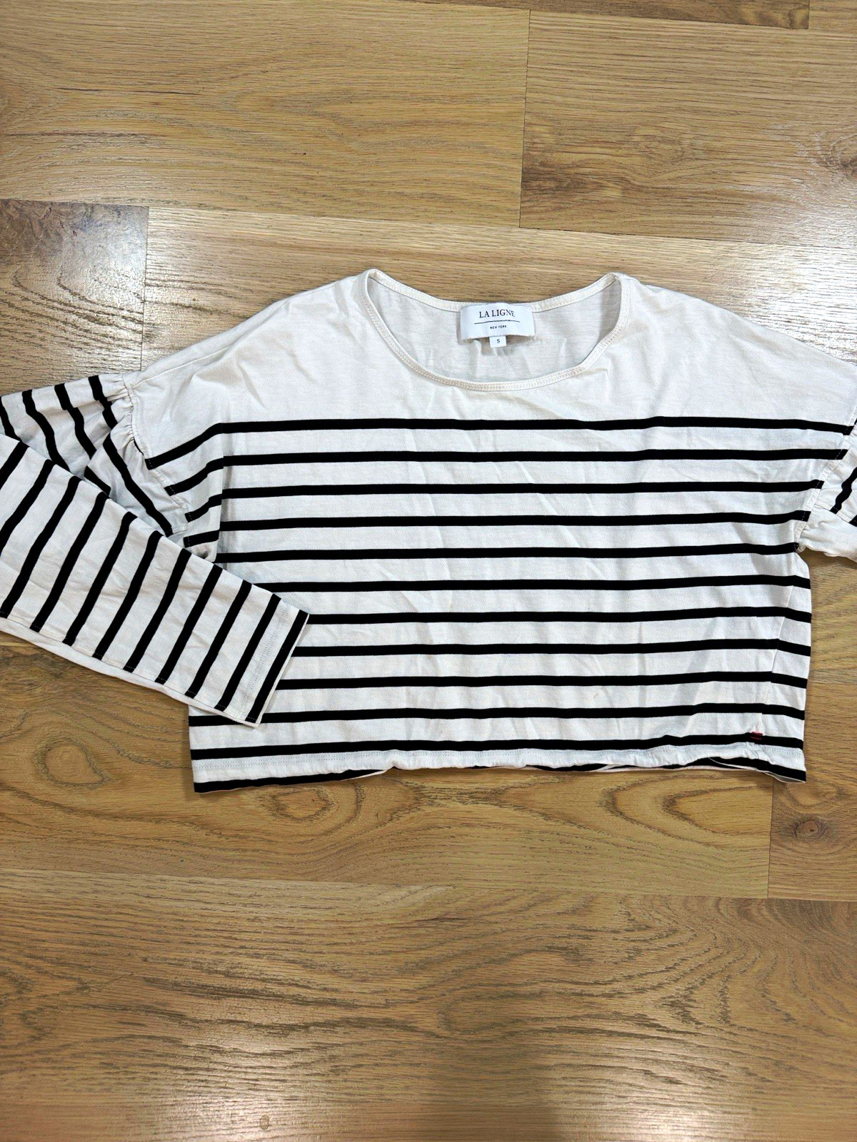 La Ligne Women’s S White/Black Striped Cotton Long Sleeve Crop Tee