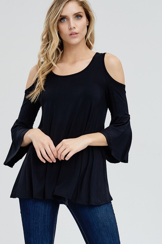 3/4 Sleeved Top with Open-Shoulder and Bell Sleeves ~ Size Medium