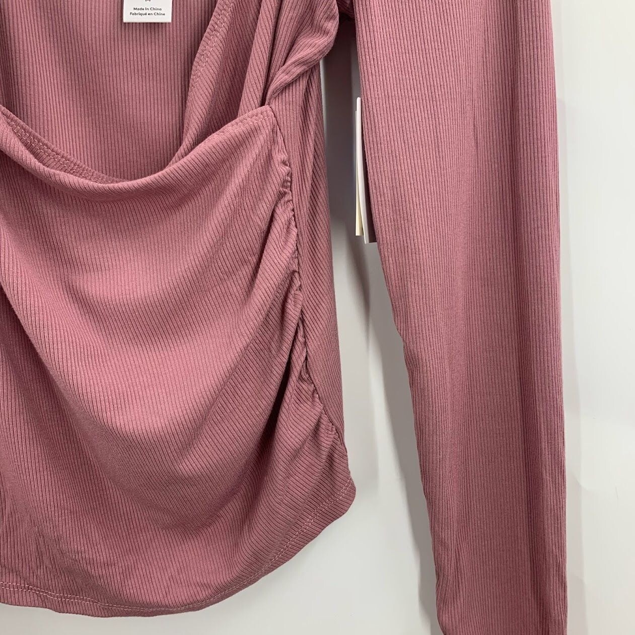 Nordstrom Abound Women’s Square Neck Long Sleeve Top in Pink Nostalgia SZ M NWT