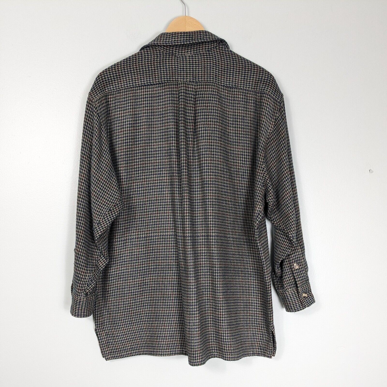 Vintage 90S 1/2 Zip Pullover Top Sweater Houndstooth Preppy Grunge Tan Blue XS