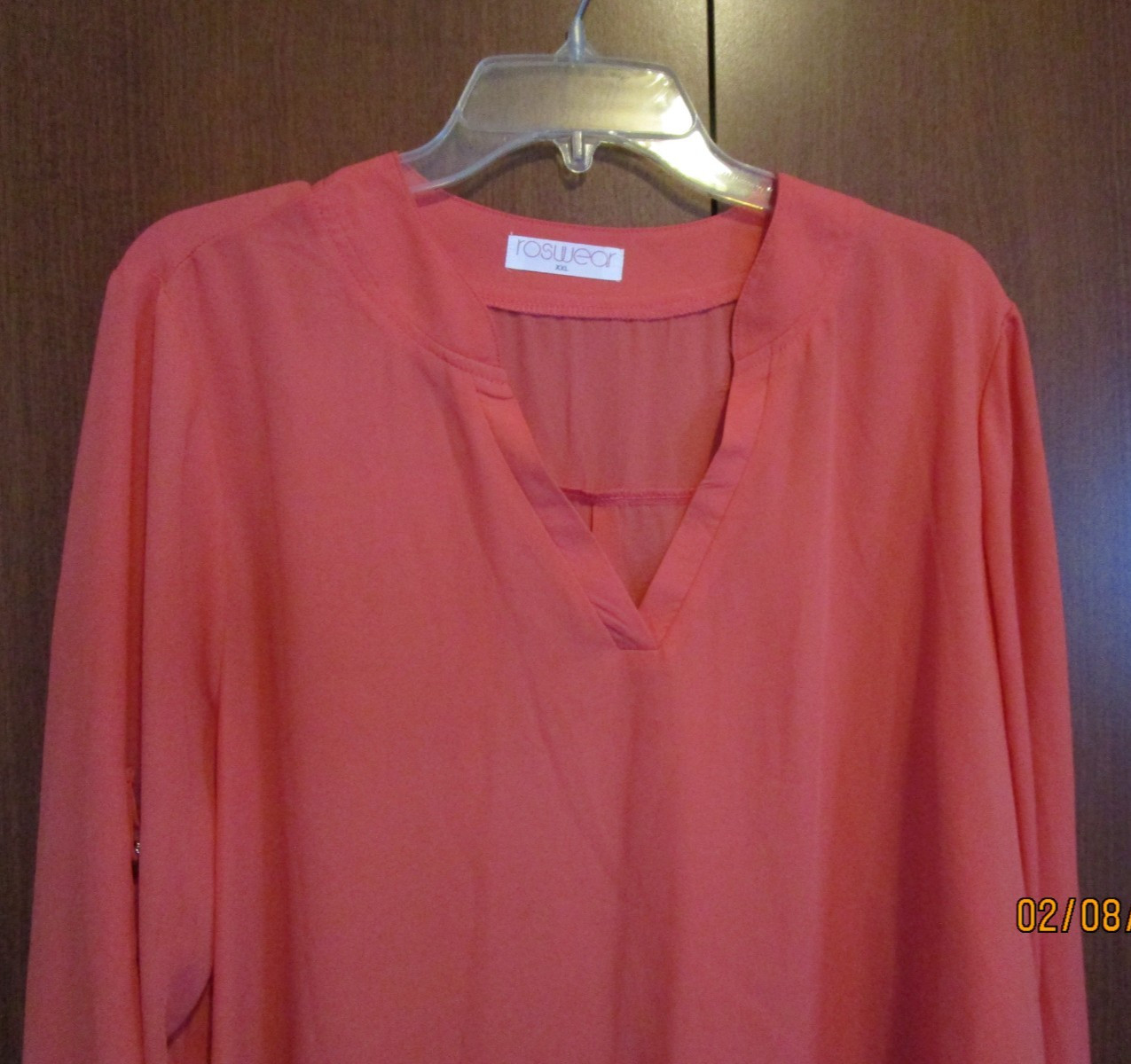 Roswear Peach Blouse Sz XXL 20 22 Polyester Bust 51 Length 29 in