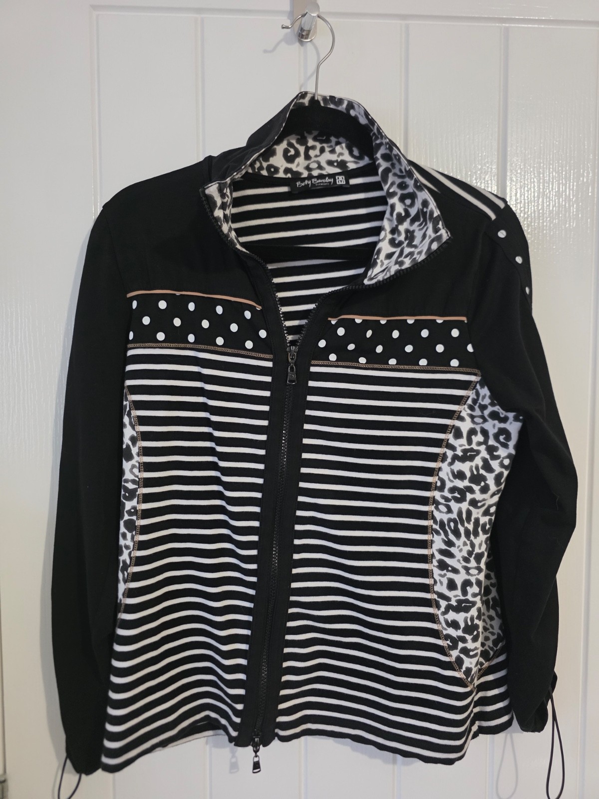 Betty Barclay Elements Black & White Jacket – Size L – Ruched Sleeve Detail
